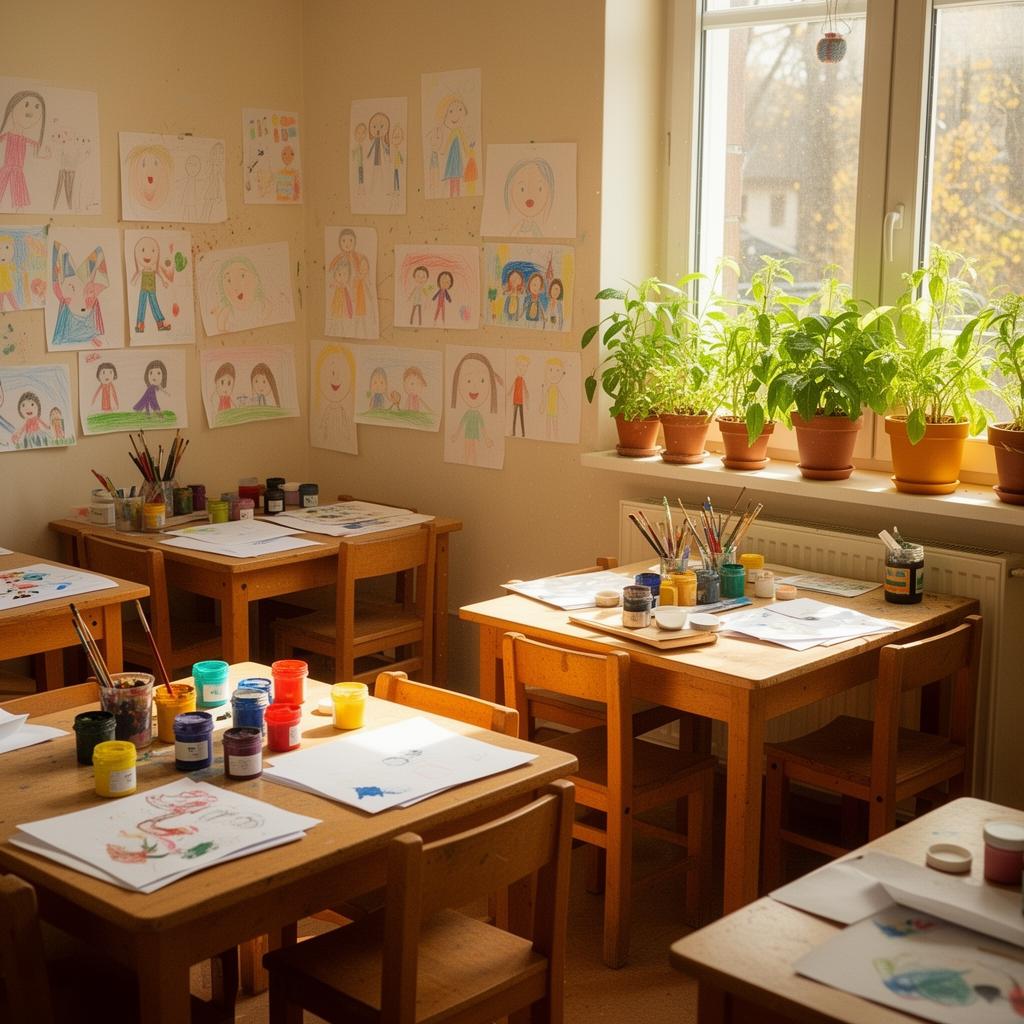 Freinetklas met tekeningen en plantjes